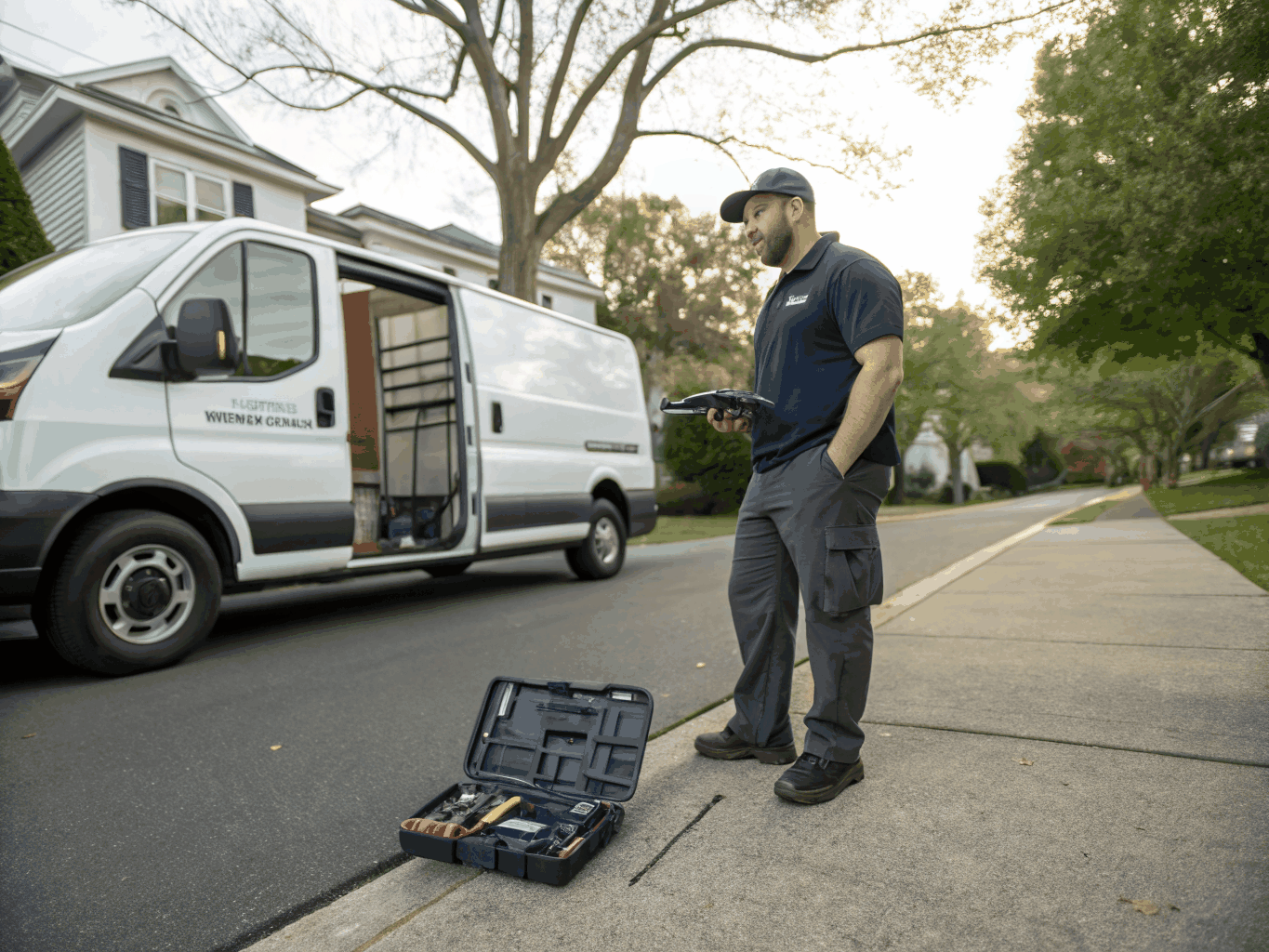 Sandy Springs HVAC technician with service van