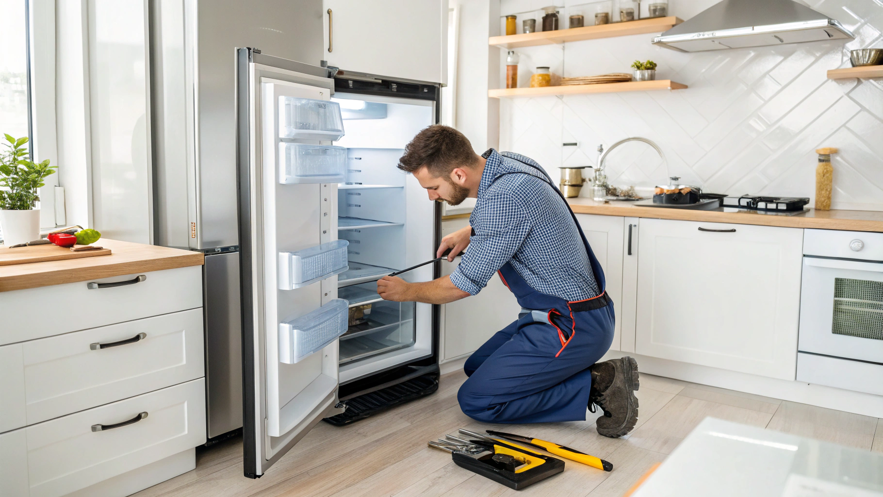 Sandy Springs certified technician performing precision diagnostic on a luxury kitchen appliance